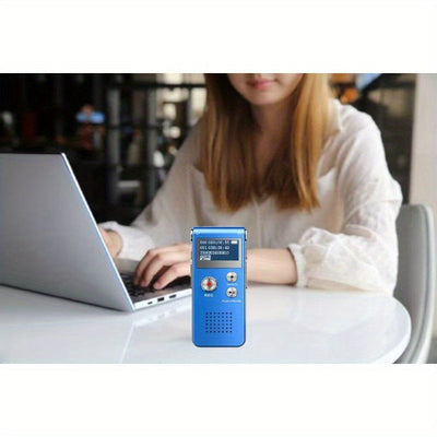 Grabadora de voz digital de 8 GB con reproductor de MP3 - Batería recargable de polímero de litio, 6 modos de grabación, activación de voz (VAR), capacidad de grabación de audio de hasta 650 horas, azul y negro, grabadora de audio portátil, dispositivo d