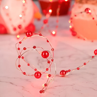 1pieza Luces de cuerda decorativas de perla, blanco cálido 20/50 LED, operadas por batería (baterías no incluidas), sombra de plástico, luces de hada de cobre para dormitorio, boda, decoración de propuesta, ≤36V