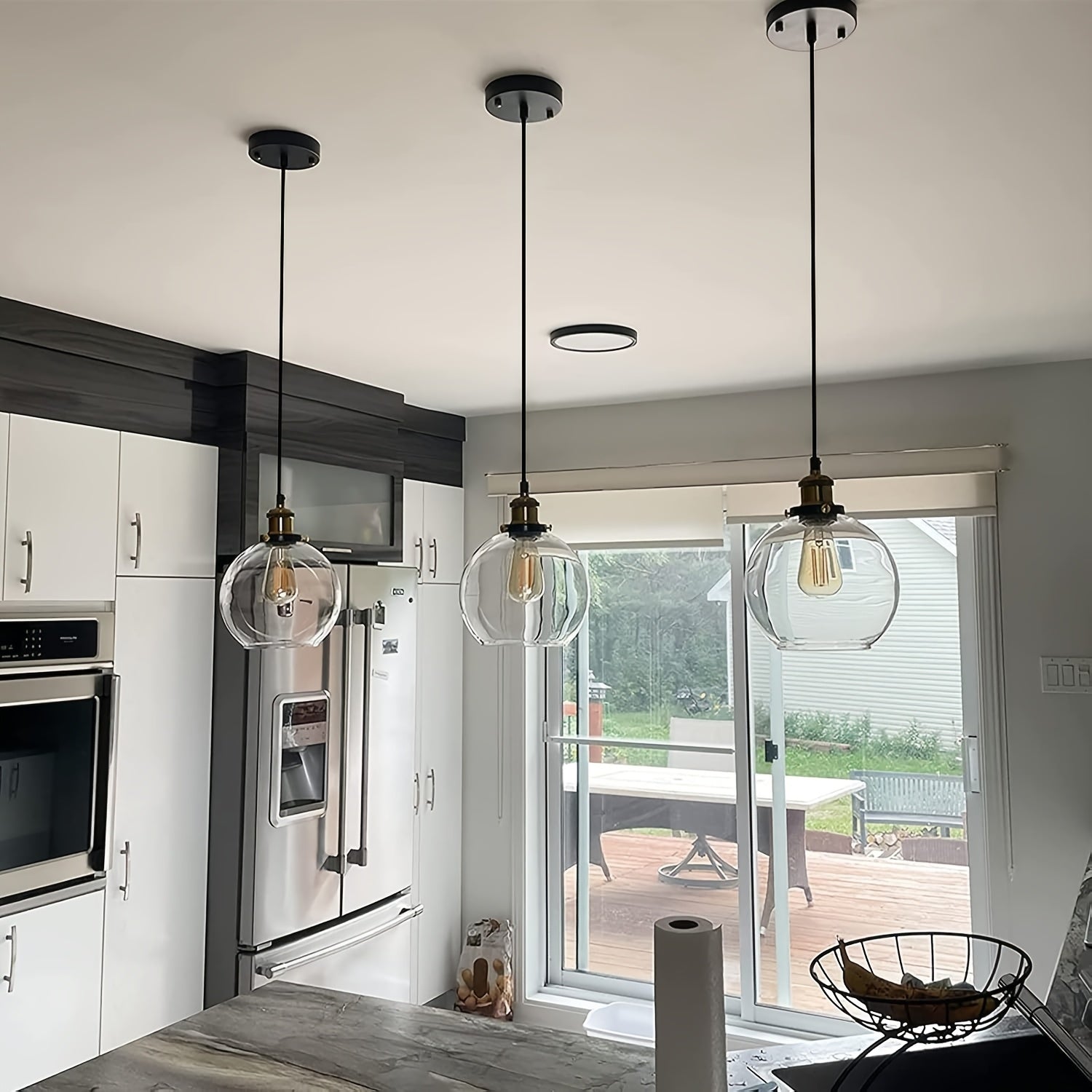 Linterna Colgante de Vidrio para Isla de Cocina, Lámparas Colgantes Doradas y Negras de Vidrio Transparente, Lámpara Colgante Globo para Isla de Cocina, Luz de Techo Moderna Estilo Granja con Pantalla de Vidrio Claro