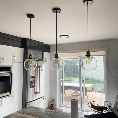 Linterna Colgante de Vidrio para Isla de Cocina, Lámparas Colgantes Doradas y Negras de Vidrio Transparente, Lámpara Colgante Globo para Isla de Cocina, Luz de Techo Moderna Estilo Granja con Pantalla de Vidrio Claro