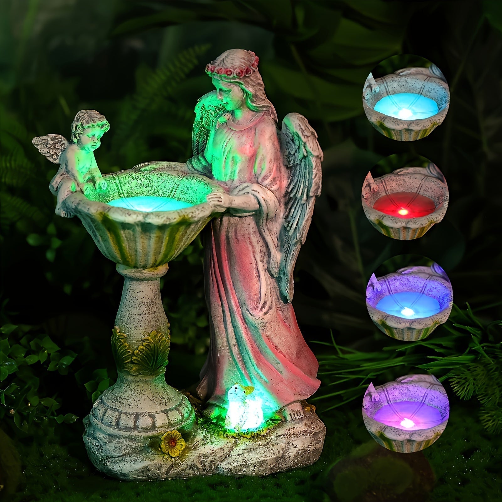 1 Estatua de jardín angelical con energía solar y luces LED cambiantes de color - Escultura de resina IPX4 resistente al agua para decoración al aire libre, ideal para patio, césped o jardín - Regalo perfecto para mudarse, decoración de jardín