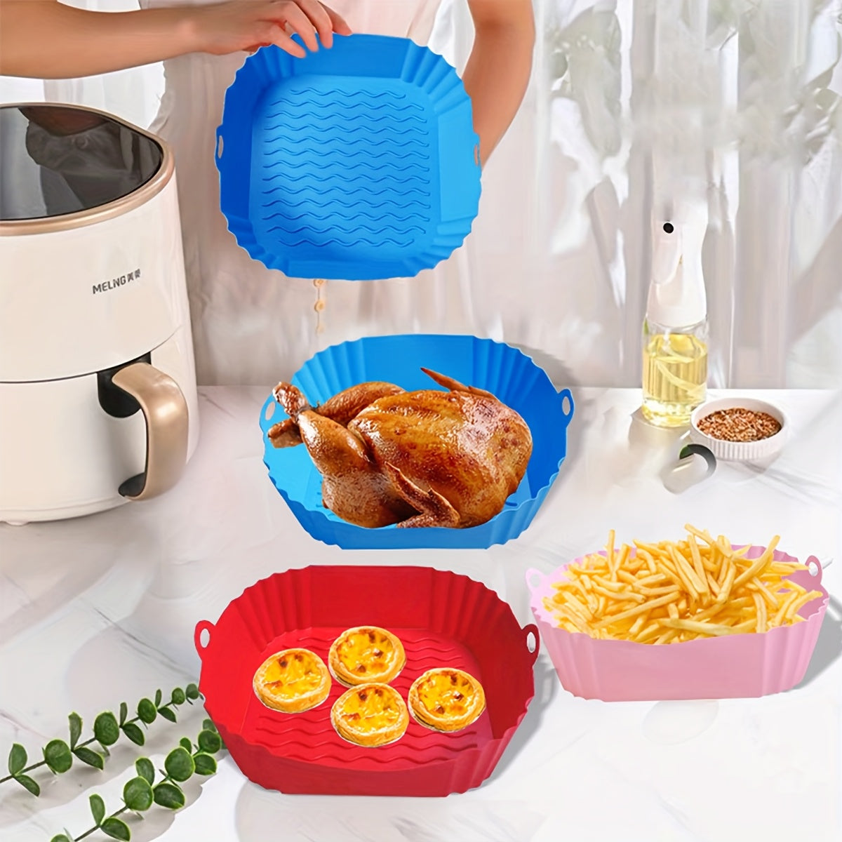 Horno de aire frito de silicona antiadherente, bandejas cuadradas para hornear, asar y cocinar en microondas, accesorios para cocina, accesorios para horno de aire frito de cocina.