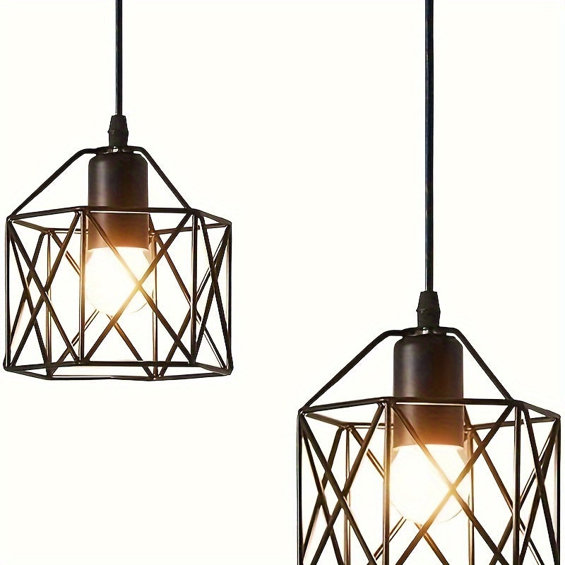 2 piezas de lámpara colgante vintage de 1 luz, pantalla tipo canasta estilo granja, para cocina, comedor, restaurante, sala, pasillo, hotel o bar, color negro
