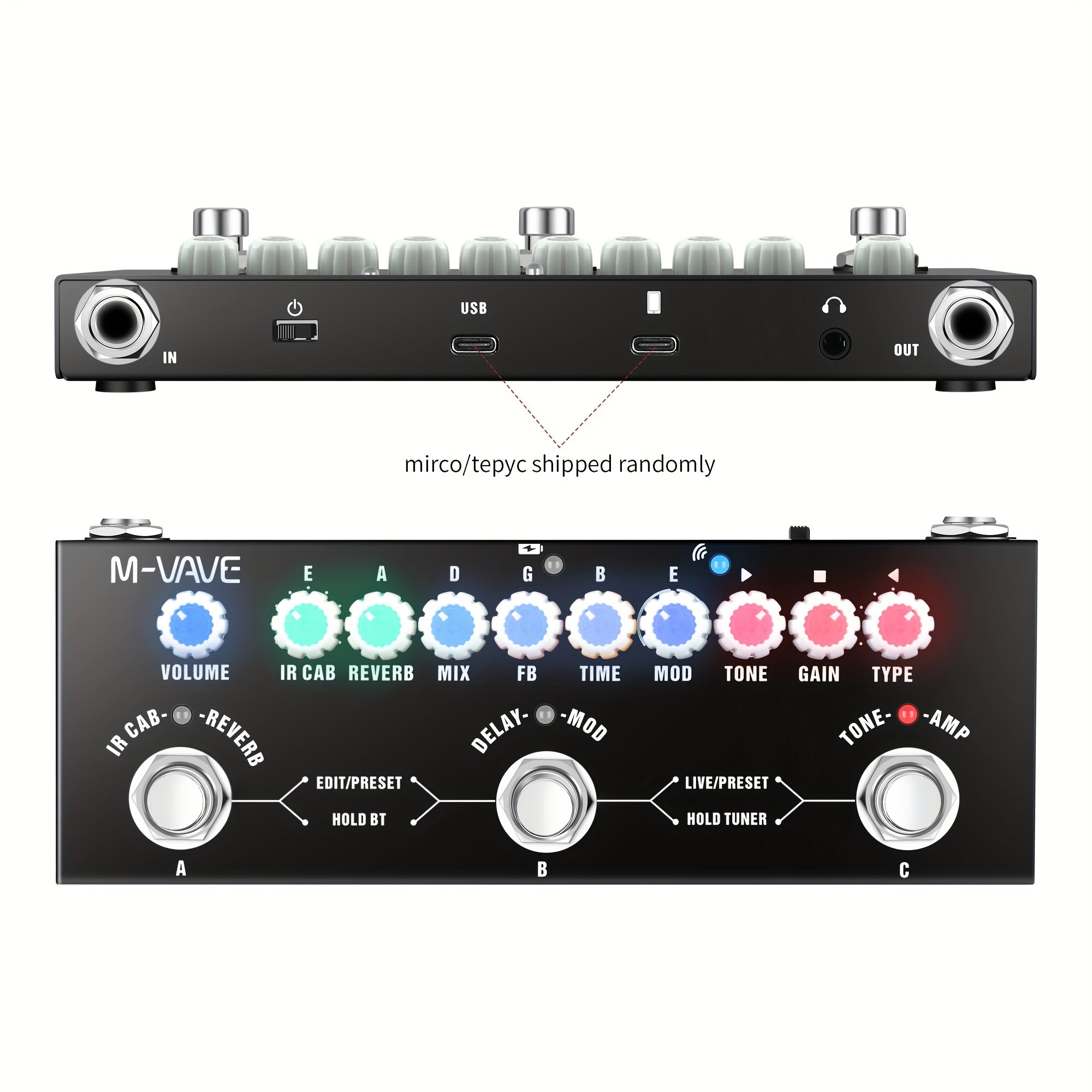 TM-VAVE Pedal de Efectos Portátil para Guitarra - Procesador Multi-Efectos Todo en Uno con USB, Afinador Integrado, 9 Modelos IR Cab, Reverb/Delay/Chorus - Tablero Compacto para Guitarra Eléctrica y Bajo, Uso Doméstico/Estudio/Vivo - , Pedal de Efectos M