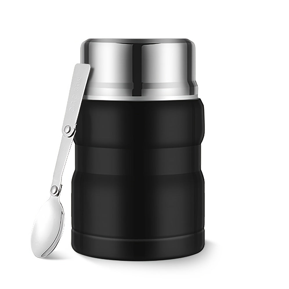 Termo aislante SIAETIUR de 24 oz - Recipiente redondo reutilizable con tapa abatible, boca ancha, apto para lavavajillas y libre de BPA - Negro