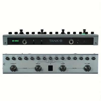 Procesador de efectos de bajo portátil M-VAVE, todo en uno - 36 presets/9 simulaciones de amplificadores, 8 cargadores de IR, retraso, modulación, reverberación, afinador, conexión BT, batería de 12 horas, recargable por USB - para grabación y actuación