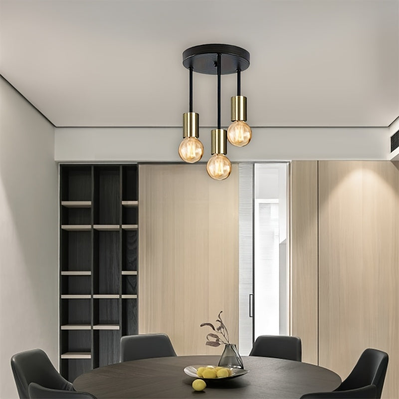 Lámpara de techo moderna industrial E27 de metal - Diseño geométrico negro elegante, montaje semi-inclinado para sala de estar, dormitorio o decoración de mesa de comedor (bomba no incluida), lámpara de techo para sala de estar, iluminación de dormitorio