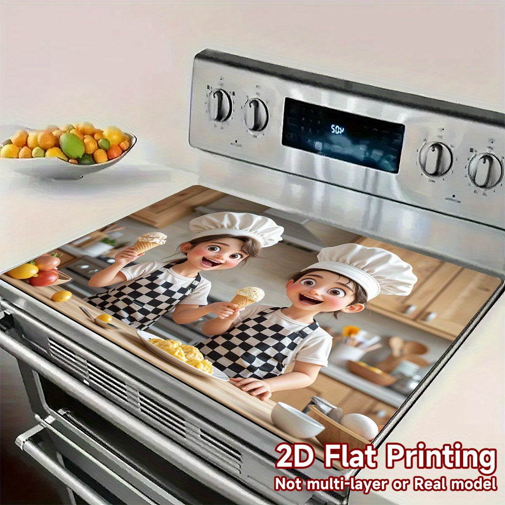 1pc Protector de Cocina Lindo para Estufa - Cubierta Antideslizante y Fácil de Limpiar, Resistente a Rayaduras y Derrames, Compatible con Placas de Gas/Eléctricas e Inducción, Diseño Divertido, Base Antideslizante, Accesorio Decorativo para Hogar, 2D Pla
