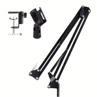 Soporte ajustable de canto pesado para micrófonos - Soporte de escritorio metálico extendible de choque, con material ABS, negro, ideal para transmisiones en vivo y grabaciones, equipo de transmisión | Soporte negro elegante | Construcción sólida