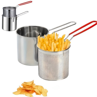 2 Piezas de Ollas para Freír en Acero Inoxidable con Rejilla Integrada - Cesta para Freír, Diseño Compacto Ahorrador de Espacio, Sistema de Drenaje Fácil de Limpiar para Cocina Hogareña o Comercial - Ideal para Papas Fritas, Pollo y Pescado - Construcció