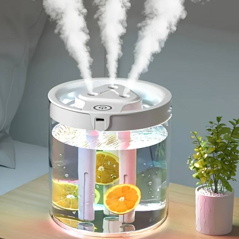 Humidificador de gran capacidad, 3 velocidades, USB, tecnología ultrasilenciosa de ondas sonoras, humidificador de escritorio con 3 modos de atomización, alimentación Type-C, sensor de humedad en tiempo real, 3 salidas de spray, material ABS, ideal para