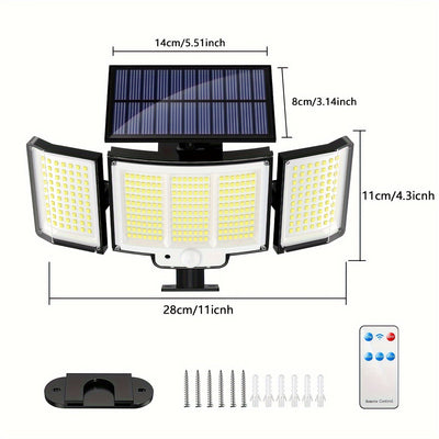 1/2pcs Luces Solares para Exteriores, Luces con Sensor de Movimiento, Luces Solares, Luz de Pared con Control Remoto, Luces de Inundación de Seguridad de 3 Cabezas, Impermeable, Lámpara de Pared de Ángulo Amplio de 270° con 3 Modos para Jardín, Camino de