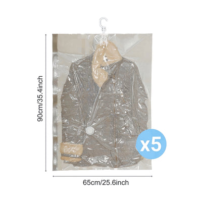 Bolsas de almacenamiento de vacío colgantes de 5 piezas, bolsas de ropa de plástico rectangular multipropósito con cierre de cremallera para abrigos de invierno, trajes, chaquetas y chaquetas de plumón - Organizador de armario ahorrador de espacio, no ne
