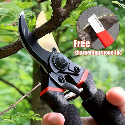 Tijeras de Podar de Titanio - Ultrafilosas y Resistentes para Jardinería con Piedra de Afilar Gratis para Corte de Setos