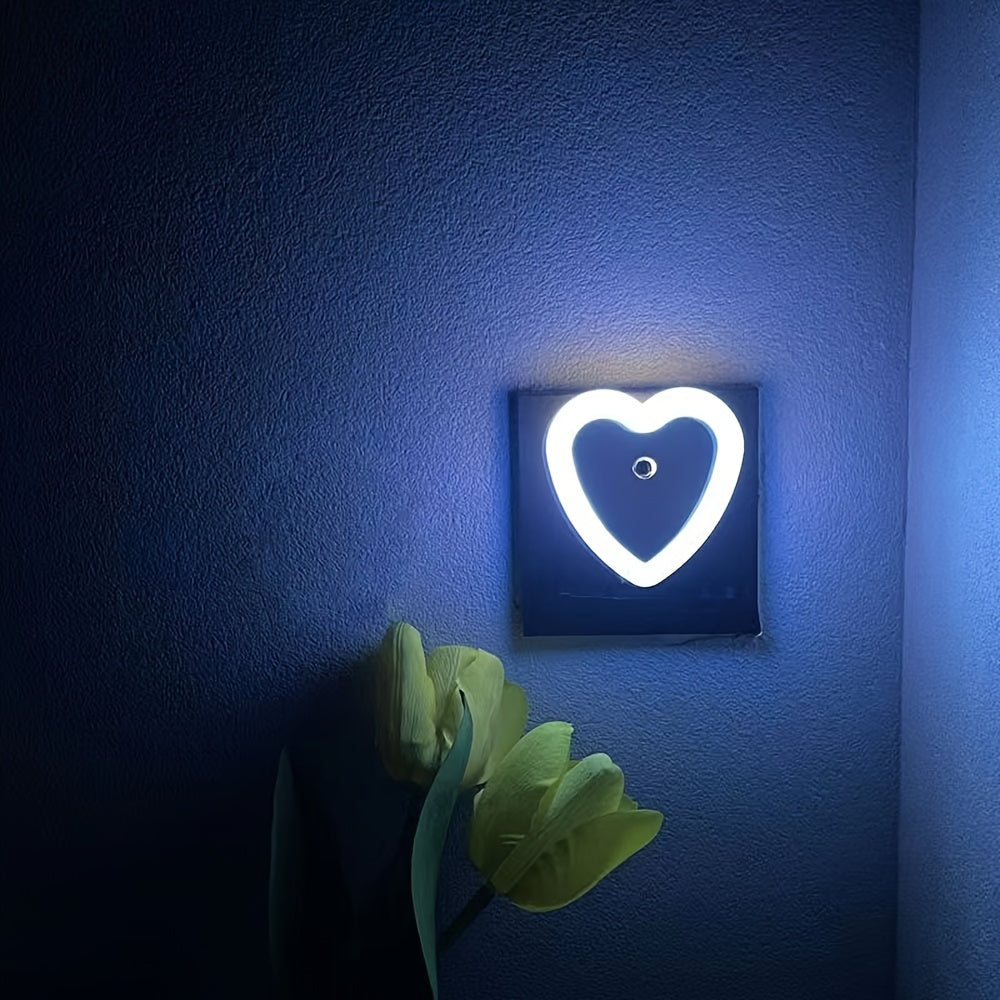 Luz Nocturna LED De Corazón Eficiente En Energía, Acabado Mate De Plástico Con Bombilla, Aplique De Pared Semicircular Controlado Por Sensor De Luz, Elegante Luz Nocturna Inteligente De Ahorro De Energía Para Interiores, Enchufe De EE. UU. 110-130V, 0,5W