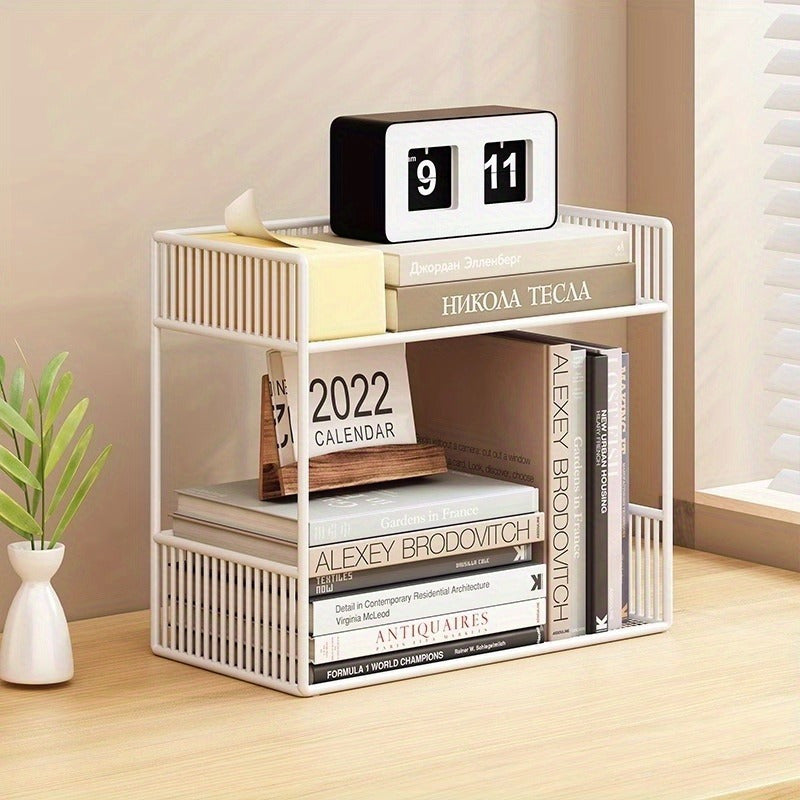 1 unidad Organizador de escritorio de metal moderno, estantería de almacenamiento abierto de varios niveles para suministros de oficina, libros, bocadillos de cocina, no requiere electricidad, construcción de metal duradera
