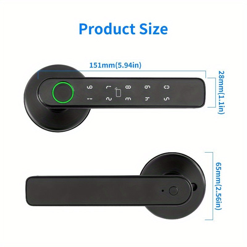 Cerradura inteligente biométrica 5 en 1 con huella digital, entrada sin llave, compatible con app, tarjeta IC, contraseña y llave, 99% de precisión, inalámbrica, acabado negro en aleación de zinc, alimentada por batería con carga USB, sin necesidad de ca