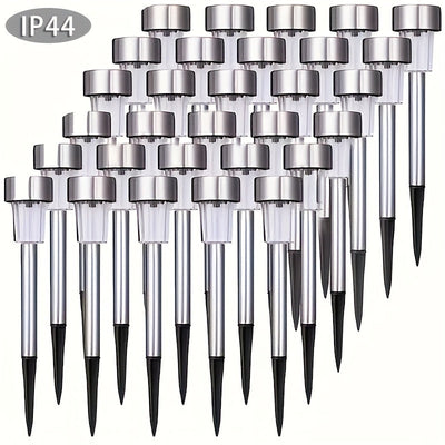 10 Piezas de Luces Solares de Acero Inoxidable para Exteriores, Luces de Palo con Energía Solar para Patio, Césped, Parque, Jardín y Paisajismo, Luz Blanca Fría