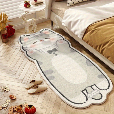 Alfombra Creativa de Gato Alienígena en Dibujos Animados - Alfombrilla de Terciopelo Suave de 8mm de Grosor y 1000gsm con Base Antideslizante, Diseño de Gatito Lindo para Dormitorio y Decoración Interior del Hogar (Solo Lavado a Mano), Decoración de Cama