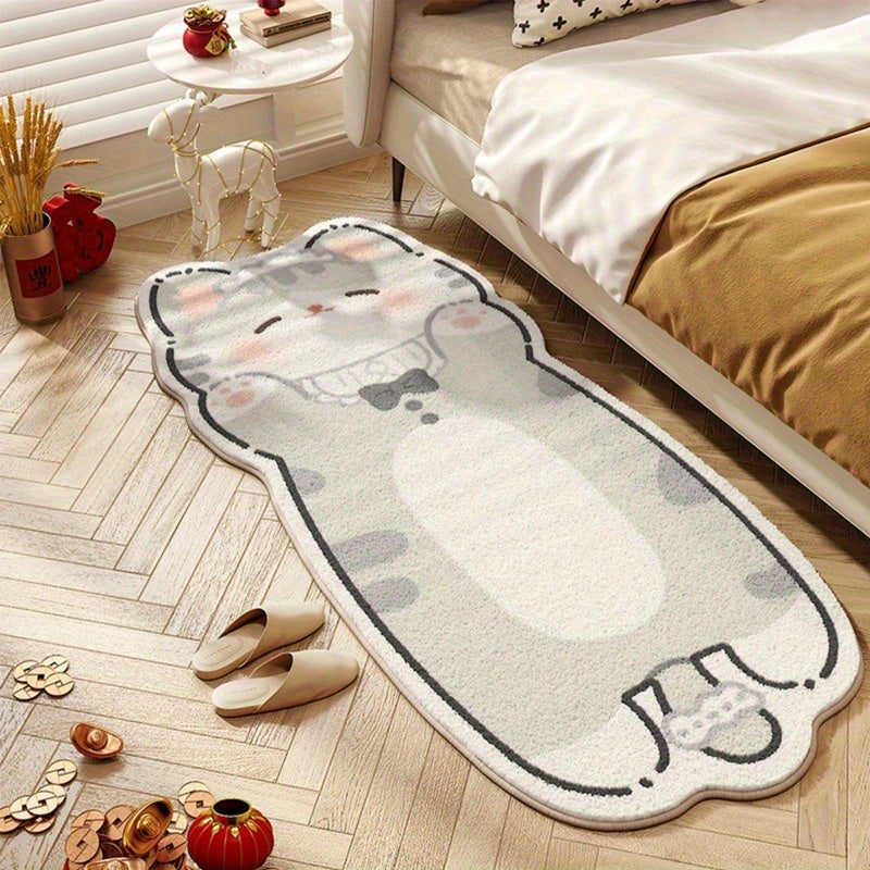 Alfombra Creativa de Gato Alienígena en Dibujos Animados - Alfombrilla de Terciopelo Suave de 8mm de Grosor y 1000gsm con Base Antideslizante, Diseño de Gatito Lindo para Dormitorio y Decoración Interior del Hogar (Solo Lavado a Mano), Decoración de Cama