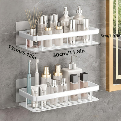 2 piezas Conjunto de estanterías para baño, estantería mural sin taladro, bandeja de ducha de metal pulido resistente a la corrosión, organizador de ahorro de espacio para champú y acondicionador, con otro material