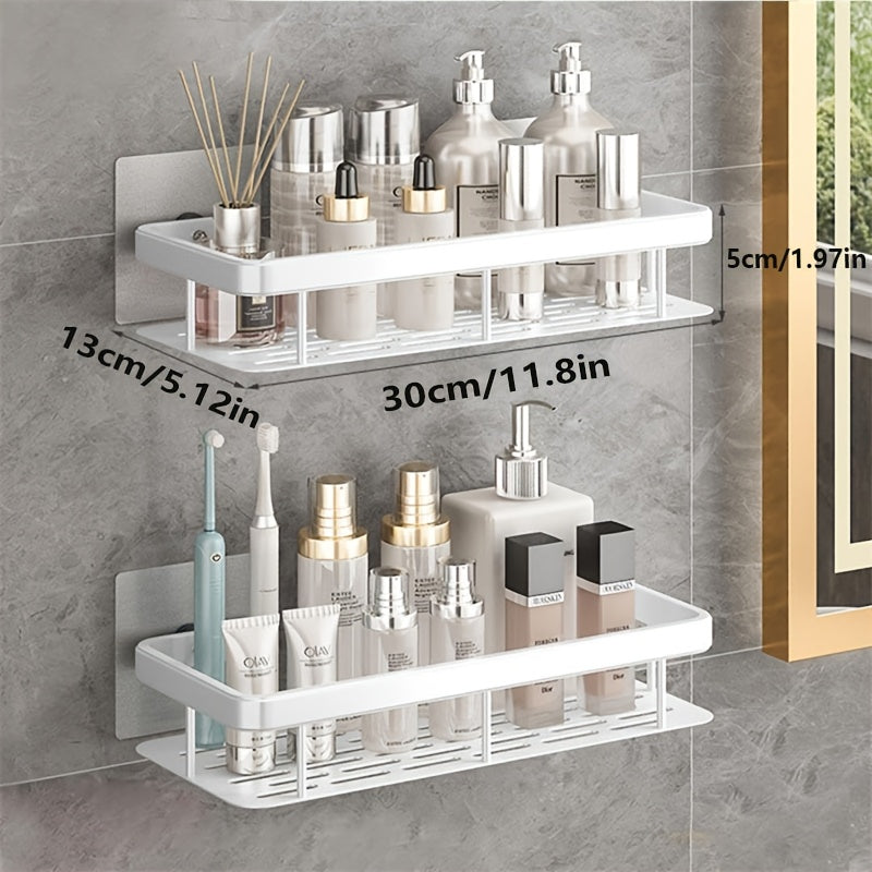 2 piezas Conjunto de estanterías para baño, estantería mural sin taladro, bandeja de ducha de metal pulido resistente a la corrosión, organizador de ahorro de espacio para champú y acondicionador, con otro material