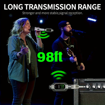 Sistema inalámbrico Heikuding XLR y para guitarra, transmisor y receptor recargable de 500mAh con pantalla digital, carga USB, para micrófonos dinámicos, mezcladoras de audio, guitarras y bajos eléctricos, transmisor inalámbrico para guitarra [Listo para