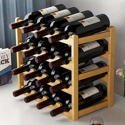 Soporte para Vinos de Bambú Natural de 2 Niveles con Acabado Pulido - Estantería Multifuncional Ahorradora de Espacio para Hogar y Cocina, Fácil Montaje, Diseño Sin Metal, Organizador de Cocina, Decoración Elegante