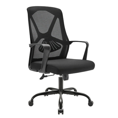 Silla de oficina ergonómica negra, silla de escritorio de computadora para el hogar cómoda con soporte de arco, reclinable manual, giratoria, rellena de esponja, tapizada, construcción de madera dura y tablero de partículas, no requiere electricidad