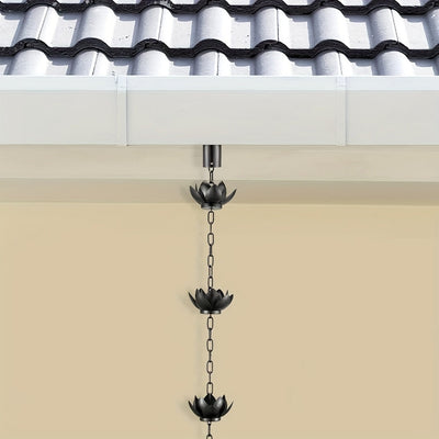 1pc Cadena de Lluvia Extra Larga de 51.2 Pulgadas - Elegante para Canaletas y Desagües, Decoración Exterior con Diseño Intrincado en Hojas, Material Resistente al Clima - Fácil Instalación con Eslabones, Ideal para Jardín y Patio