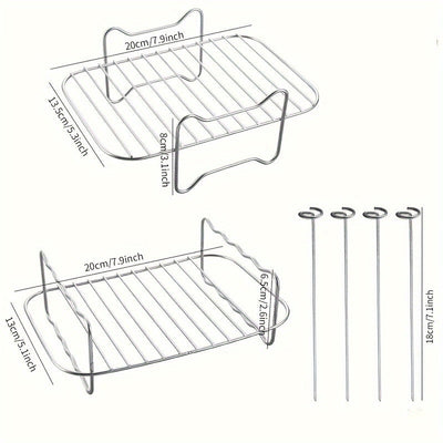 6pcs Accesorios para Freidora de Aire de Doble Cesta para Ninja DZ201 Foodi y Otros Freidoras de Aire DualZone de 8QT-10QT, Incluye Juego de Rejillas para Freidora de Aire - 2 rejillas y juego de 4 brochetas