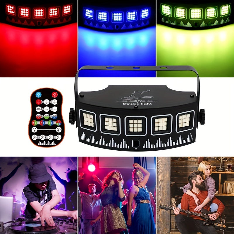 Luz de estroboscopio LED YSH, iluminación de fiesta DJ RGB con control remoto, alimentada por USB, colores ajustables, sonido portátil creativo para escenario, club, boda, actuación, decoración para el hogar, bar, batería de botón no recargable, con func