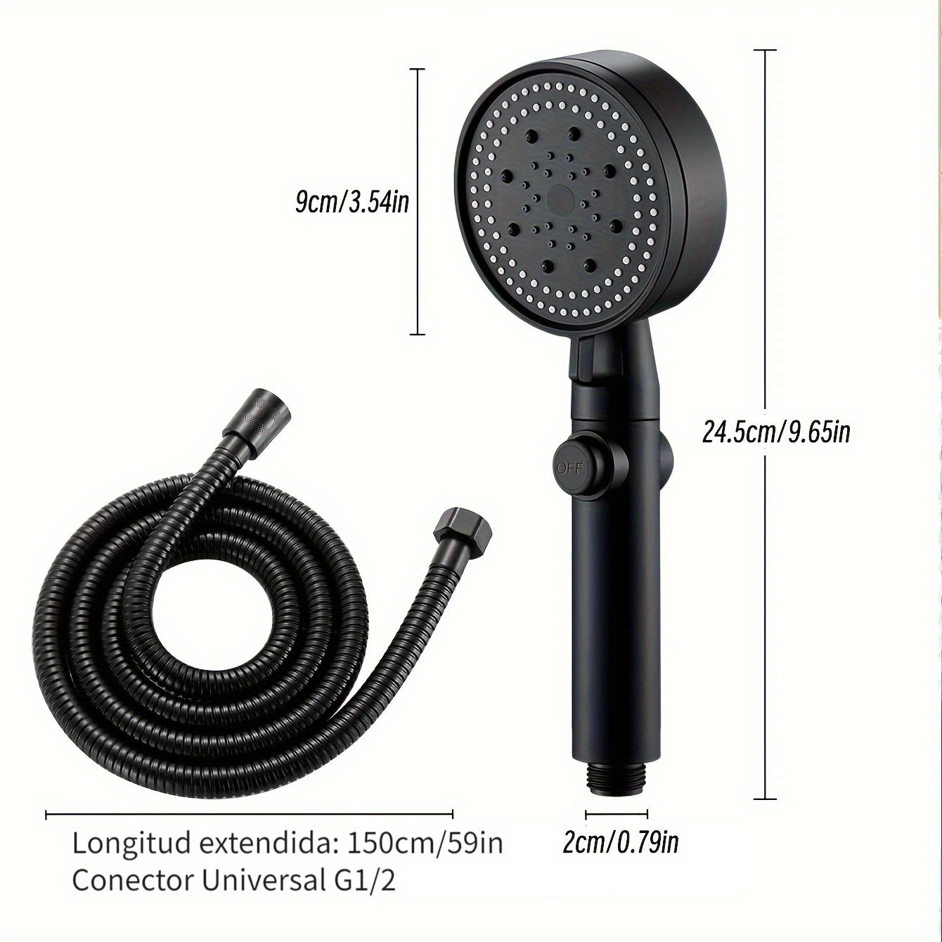 Cabezal de ducha de mano de alta presión con 5 funciones, montaje en pared, manguera de 1.5 m, plástico ABS, botón de encendido/apagado - Accesorio moderno para baño