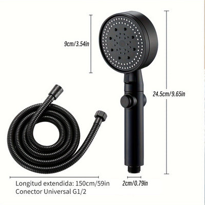 Cabezal de ducha de mano de alta presión con 5 funciones, montaje en pared, manguera de 1.5 m, plástico ABS, botón de encendido/apagado - Accesorio moderno para baño