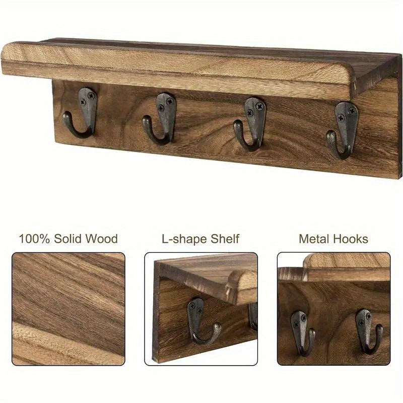 Un soporte de llaves de madera en estilo cabaña, con 4 ganchos, sirve como organizador de correo en la pared para la granja. Es fácil de instalar y perfecto para decorar entradas en dormitorios, cocinas, salas de estar y habitaciones de almacenamiento, l