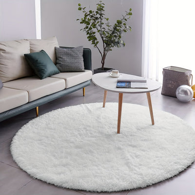 Alfombra Redonda Blanca Pura para Sala de Estar y Dormitorio, Alfombra de Noche, Alfombra para Pies, Alfombra para Silla de Computadora, Alfombra de Yoga