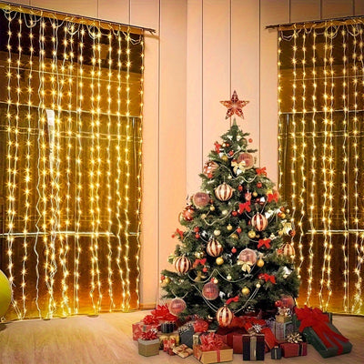 1 pieza de Cortina de Luces de Hada Encantadora -300/200/100LED, Alimentación por USB, Control Remoto - Ideal para Navidad, Fiesta, Día de San Valentín, Hogar, Boda y Decoración Estacional