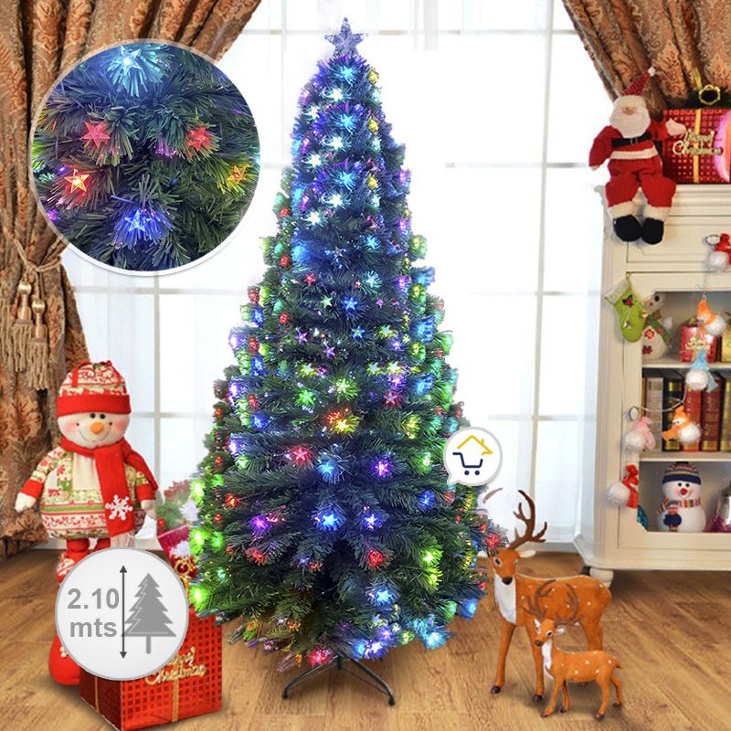 Árbol Navidad Fibra Óptica 210 cm Estrellas Tupido  T797210