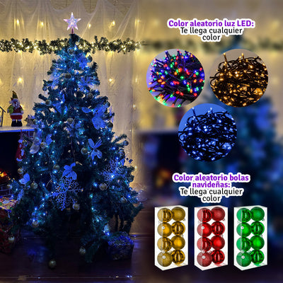 Árbol Navidad Singapur Tupido 1.90m 780 Ramas + Estrella + Luces + Bolas De Regalo SIN190