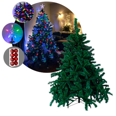 Árbol Navidad Singapur Tupido 2.10m 1.060 Ramas + Estrella + Luces + Bolas De Regalo SIN210