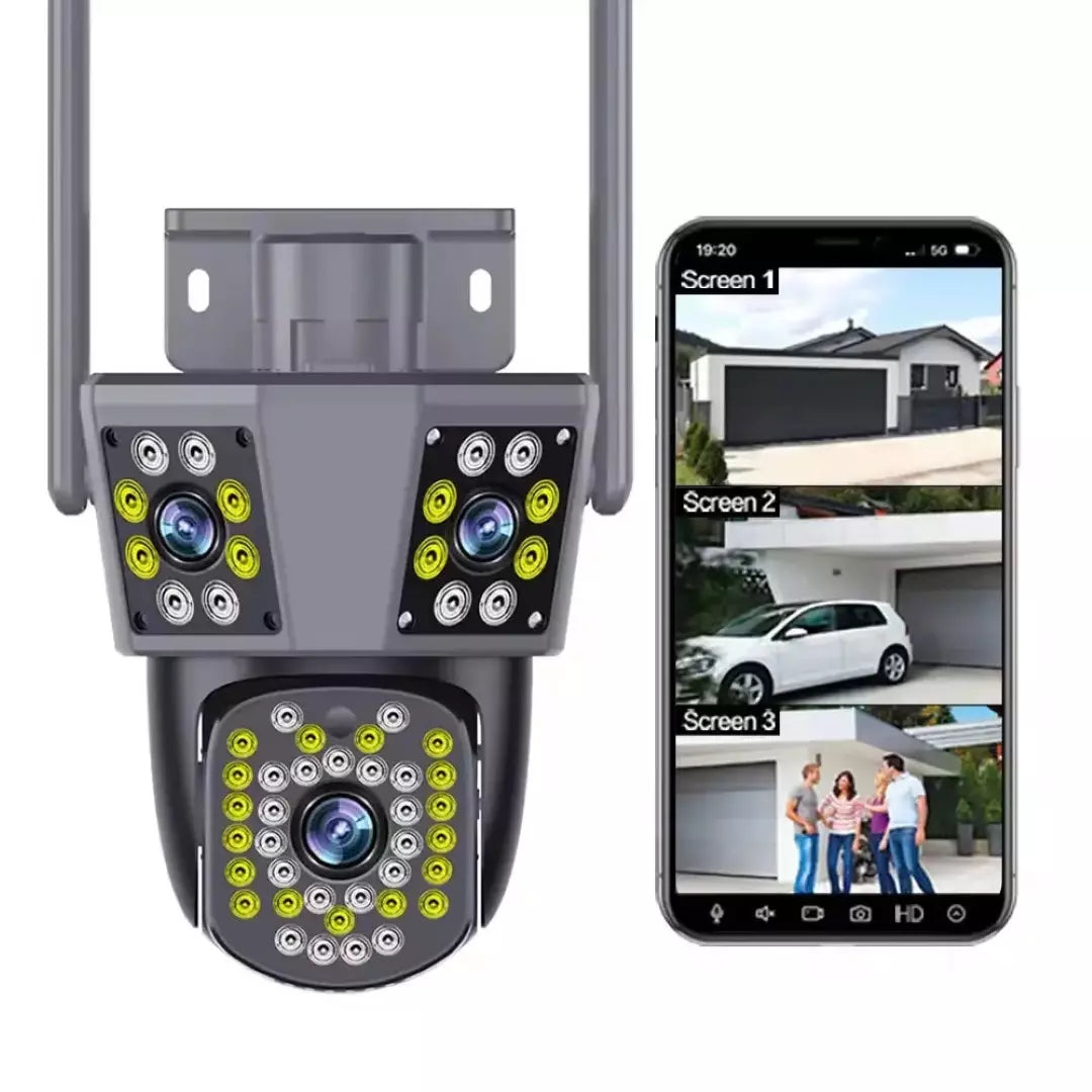 Cámara De Seguridad Para Exterior Wifi Con 3 Lentes PC226-B10Y15
