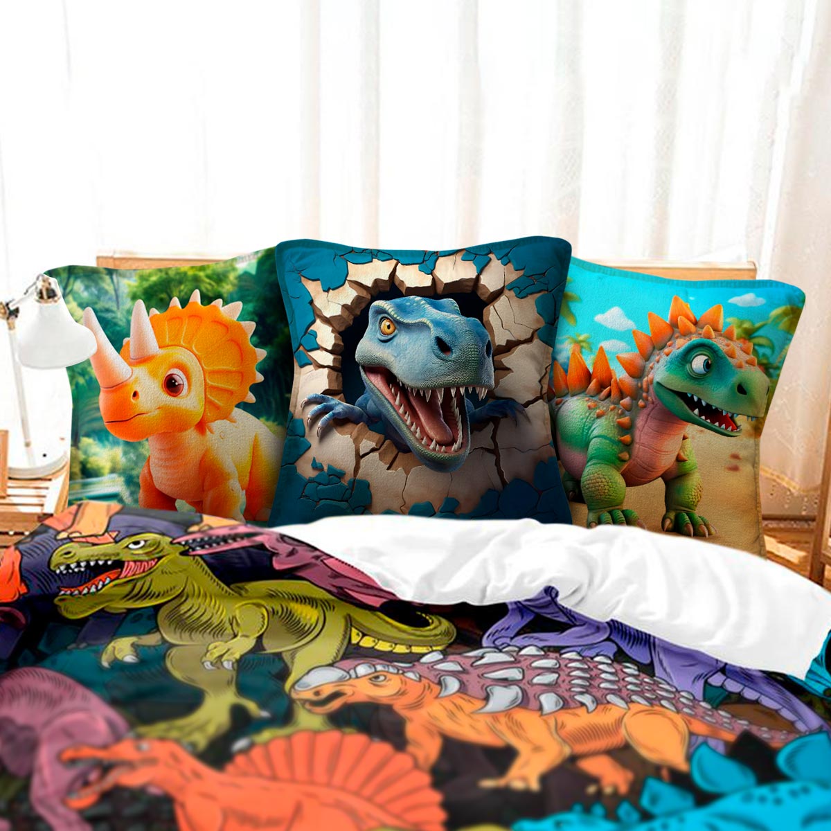Cojines De Dinosaurios x3 Almohada Infantil FDN01
