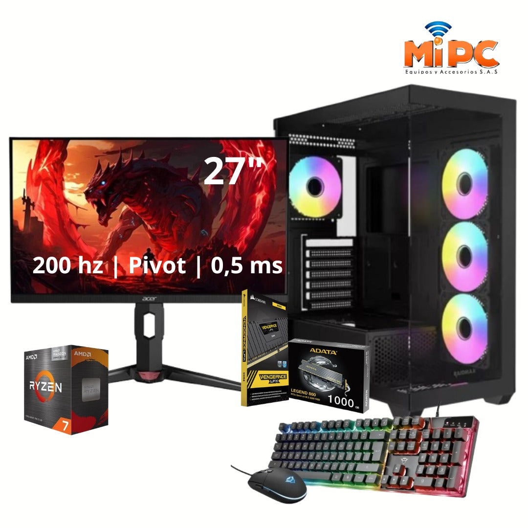 Computador AMD Ryzen 7 5700G / Monitor 27", 200 Hz, 0.5 Ms, IPS