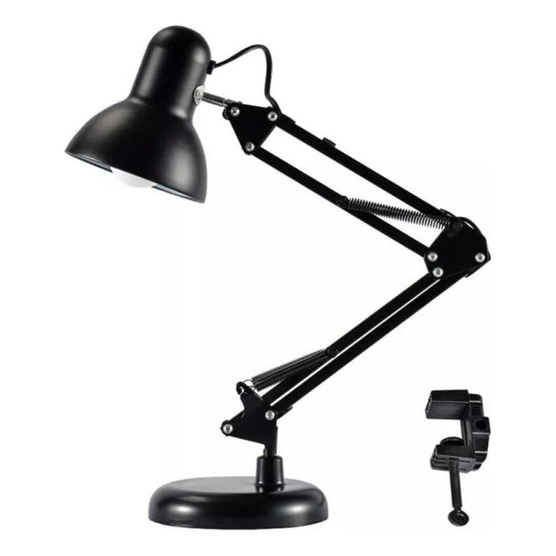 Lampara De Escritorio Doble Uso Articulada Pie + Soporte Color De La Estructura Negra