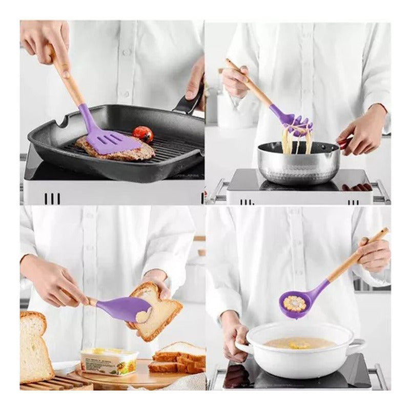 Set 12 Utensilios De Cocina Silicona Resistente Calor Viole