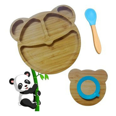Plato Bambu Antideslizante Con Cuchara Bebés Oso