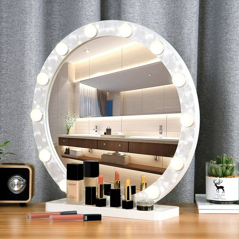 Espejo Tocador Redondo 9 Bombillas Led Ajustable Maquillaje