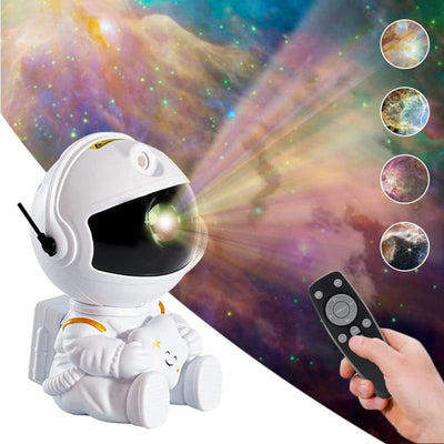 Lampara Astronauta Proyector De Galaxia Nebulosa Y Estrellas Estructura Blanco Pantalla Negro 110v