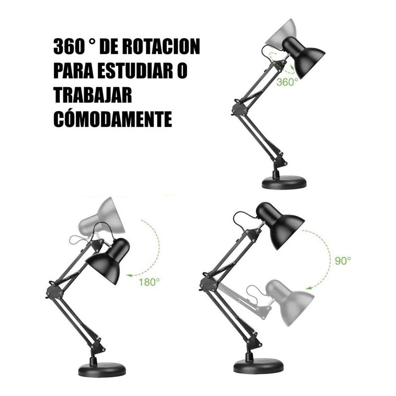 Lampara De Mesa Escritorio Brazo Flexible Metal Color De La Pantalla Negra
