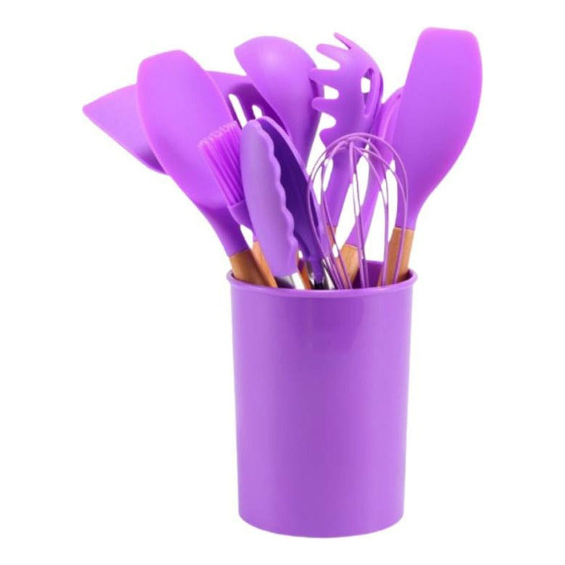 Set 12 Utensilios De Cocina Silicona Resistente Calor Viole